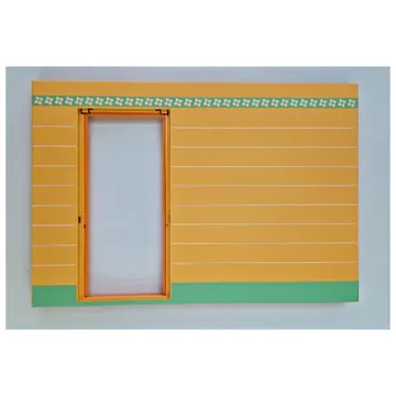 Scala, Building, Wall, Vertical Grooved 40 x 2 x 22 2/3 with Door Cutout, Green Stripe with White Flowers on Medium Orange Print