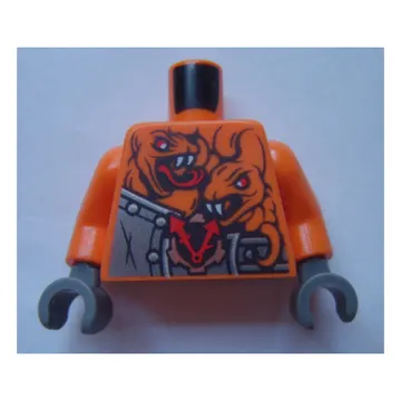Torso Armor with Rivets, Clock and 4 Orange Snakes with Red Eyes and White Fangs Print, Orange Arms, Dark Bluish Gray Hands