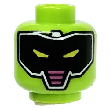 Minifig Head Robot, Black Visor, Lime Eyes, Red Triangle in Back print