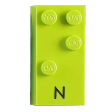 Braille Brick 2 x 4 with 4 Studs ⠝ and 'N' Print