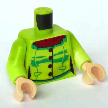 Torso Jacket, Reddish Brown Fur Collar, Buttons, Creases Print, Lime Arms, Light Nougat Hands