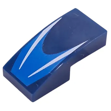 Brick Curved 2 x 1 No Studs with White Stripes on Blue Background print