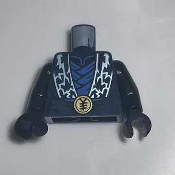 Torso, Ninja Robe, Metal Gold Lightning Bolts, Blue Tunic, Sash, Gold Belt Buckle print, Black Arms and Hands