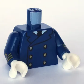 Torso Jacket, 6 Gold Buttons, White Shirt with Black Tie print, Dark Blue Arms with Gold Rank Insignia Print, White Hands