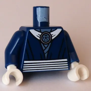Torso, Ninja Robes, White Collar, Belt, Silver Medallion print, Dark Blue Arms, White Hands