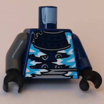 Torso, Odd Arms, Samurai Armor, Silver Trim, White/Azure Icicles print, Left Dark Blue Arm, Right Dark Bluish Grey Arm, Black Hands