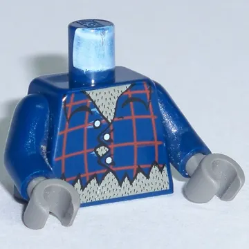 Torso Plaid Shirt with Buttons and Ripped Print (Werewolf), Dark Blue Arms, Dark Gray Hands