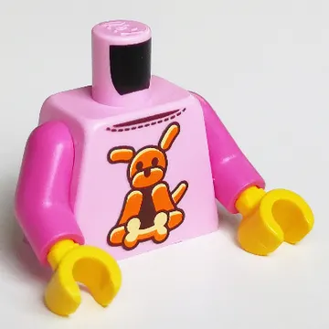 Torso Sweater, Orange Dog and Bone Print, Dark Pink Arms, Yellow Hands