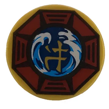 Tile Round 2 x 2 with Bottom Stud Holder with Airjitzu Wave Symbol in Dark Red Octagon Pattern