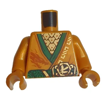 Torso Robe, Green Trim, Belt, Gold Asian Symbol print, Pearl Gold Arms and Hands