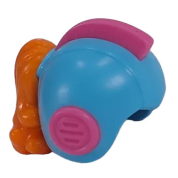 Hair and Helmet, Retro Space with Dark Pink Fins, Orange Long Hair Pattern