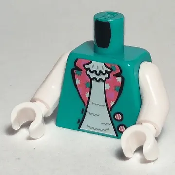 Torso Jacket, Open over Light Aqua Shirt with Large Dark Pink Dotted Lapels Print, White Arms, White Hands