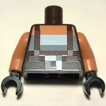 Torso Pixelated Dark Brown Suspenders over White Top and Black Belt with Buckle Print, Nougat Arms, Black Hands