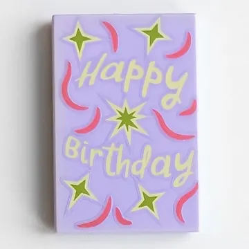 Tile 2 x 3 with Yellowish Green 'Happy Birthday' Text, Dark Pink and Lime Decorations Print