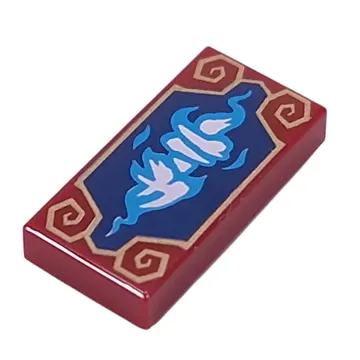 Tile 1 x 2 with White/Blue Dragon Shape on Dark Blue Background, Gold Decorations print