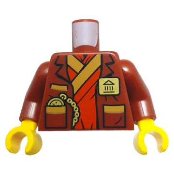 Torso, Jacket over Red Ninja Robe, Gold Badge, Watch on Chain, Trim print, Dark Red Arms, Yellow Hands