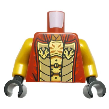 Torso, Ninja Robes, Red trim, Dark Tan Inside, Gold Plate Armor print, Pearl Gold Arms, Black Hands
