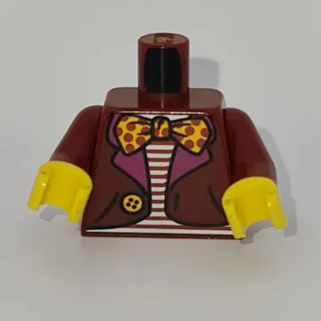 Torso Jacket, Red and White Striped Shirt, Red dotted Yellow Bow Tie Print, Dark Red Arms, Yellow Hands
