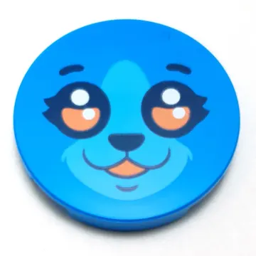Tile Round 3 x 3 with Face, bright Light Blue Muzzle, Coral/Black Eyes print