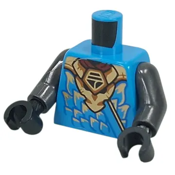 Torso, Ninja Robe, Blue/Bright Light Orange Scales, Trim, Gold Dragon print, Pearl Titanium Arms, Black Hands