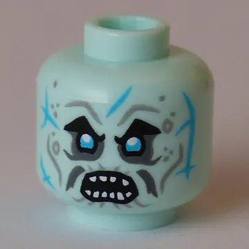 Minifig Head Grimfax, Silver Eyes, Moustache, Azure Lines, Teeth, Closed Mouth / Open Mouth