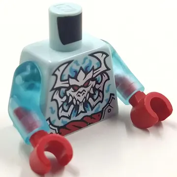 Torso, Red Belt, Silver Dragon Skull, Horns print, Trans-Light Blue Arms, Red Hands
