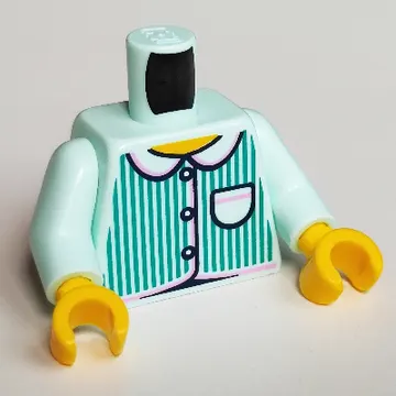 Torso Shirt with Dark Turquoise Stripes and Black Buttons Print, Light Aqua Arms, Yellow Hands