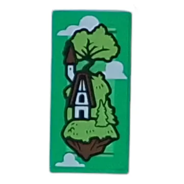 Tile 1 x 2 with Cabin, Tree on Floating Rock print