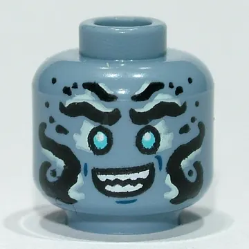 Minifig Head Prince Benthomaar, Azure Eyes, Black Markings, Smile / Angry Print