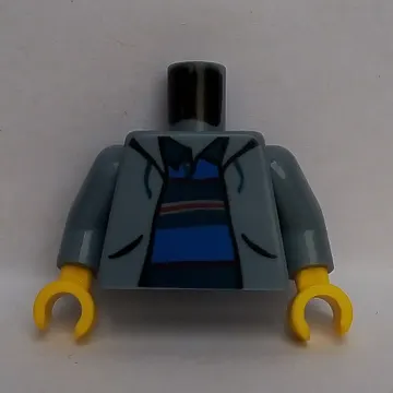 Torso Jacket Open over Polo Shirt with Horizontal Stripes Print (Spider-Man), Sand Blue Arms, Yellow Hands