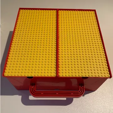 Storage Bin with Handle and Six Compartments with Yellow Baseplate Covers