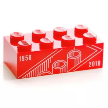 Brick 2 x 4 with White '1958' and '2018' Print