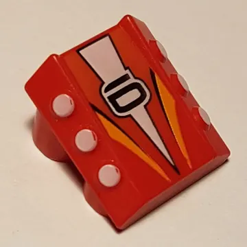 Brick Sloped 2 x 2 No Studs, with 3 Side Pistons Raised Edges and '6', White Triangle and Orange Stripes Print