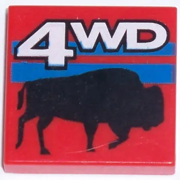 Tile 2 x 2 with White '4WD' and Black Bison Print
