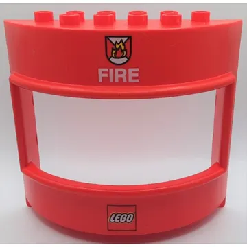 Duplo Wall with Window 3 x 8 x 6 Curved with Lego Logo and Fire Print