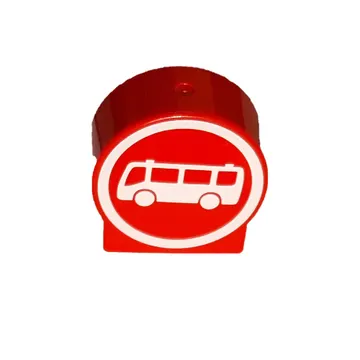 Duplo Brick 1 x 3 x 2 Round Top with White Bus, Circle on Red Background Print