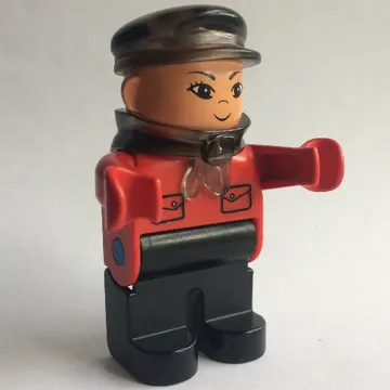 Duplo Figure, Early, with Flat Cap Trans-Brown, Black Legs, Bandana, Pockets Print (Intelli-Train Driver)