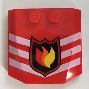 Brick Wedged, Curved Triple 4 x 4 x 2/3 with 2 Studs and Fire Logo Badge and 3 White Chevrons Print