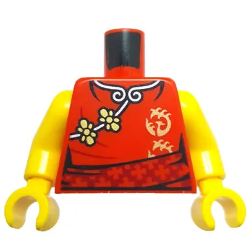 Torso, Tunic, White Trim, Gold Flowers, Symbols, Dark Red Sash print, Yellow Arms and Hands