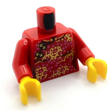 Torso Tunic, Gold and Pink Blossom Flowers, Silver Clasps Print, Red Arms, Yellow Hands
