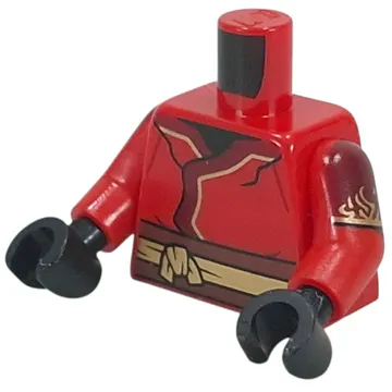 Torso, Ninja Robes, Dark Red/Gold Trim, Sash print, Red Arms, Black Hands