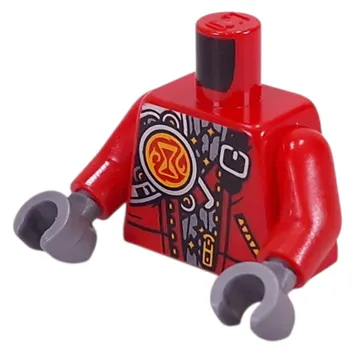 Torso, Robe, Black Strap, Silver Vest, Red Hourglass on Bright Light Orange Circle print, Red Arms, Flat Silver Hands