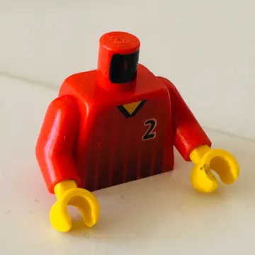 Torso Soccer Shirt, Black Fading Stripes and '2' Front and Back Print, Red Arms, Yellow Hands