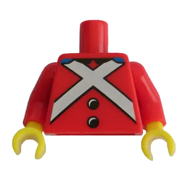 Torso Royal Guard Uniform with Black Buttons and White Crossed Belts Print, Red Arms, Yellow Hands