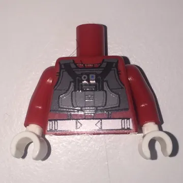 Torso Flight Suit with Dark Bluish Gray Vest and White Belt and Black Panel Print (Rebel A-wing Pilot), Red Arms, White Hands