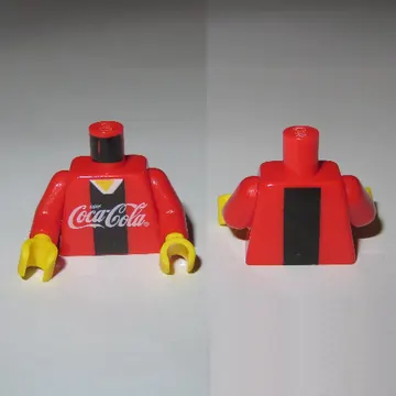 Torso V-Neck Shirt with Coca-Cola Logo and Black Stripe Print, Red Arms, Yellow Hands