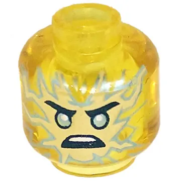 Minifig Head Jay, Sand Blue Flames, Green Eyes print