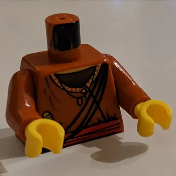 Torso Robe with Striped Collar, Crossbelt, Sash, Knife Print, Dark Orange Arms, Yellow Hands