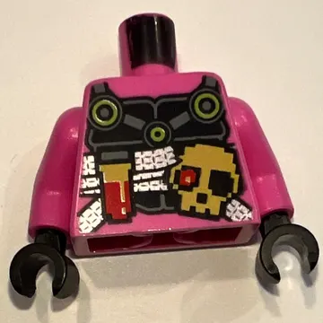 Torso Armor, Black Chest Plate, Pixelated Skull Print, Dark Pink Arms, Black Hands