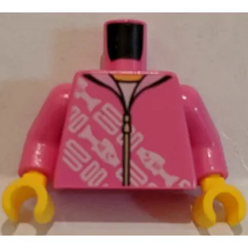 Torso Hoodie with Diagonal White Rectangles and Fish Print, Dark Pink Arms, Yellow Hands